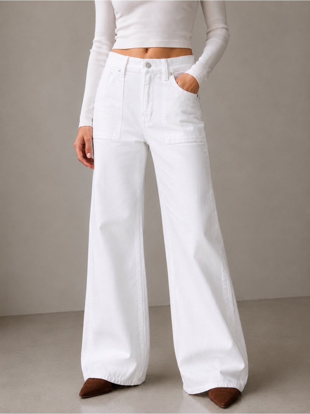 Veronica Beard Crosbie High Rise Wide Leg White Jeans Size 27 Minimalist